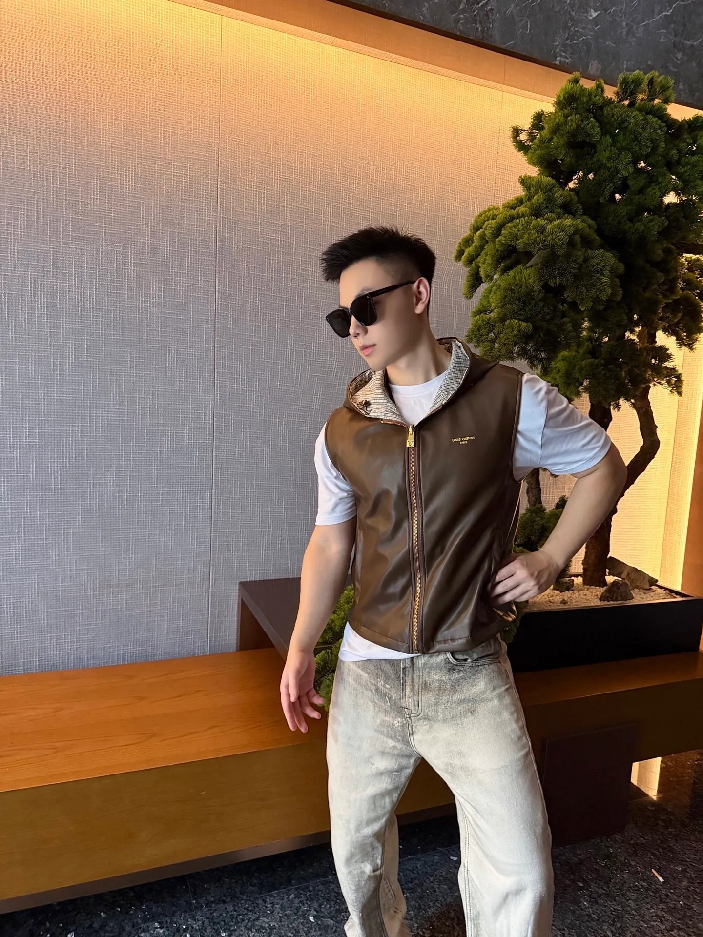 Louis Vuitton/Louis Vuitton checked leather double-sided vest